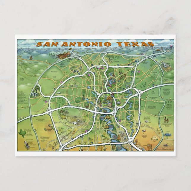 Postal Mapa del Personalizado de Texas en San Antonio (Anverso)