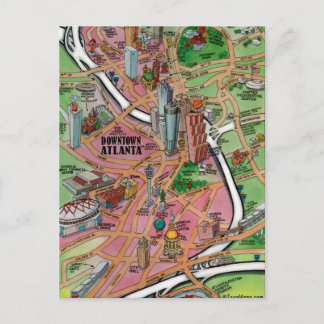 Postal Mapa del Personalizado del centro de Atlanta Georg