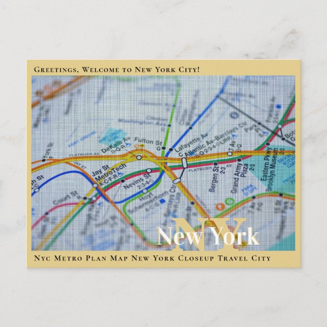 Postal Mapa del plan del metro de Nueva York Ciudad de vi (Anverso)