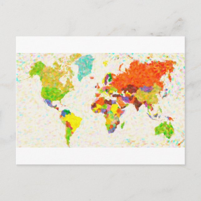 Postal mapa del pointilismo Mapa mundial (Anverso)