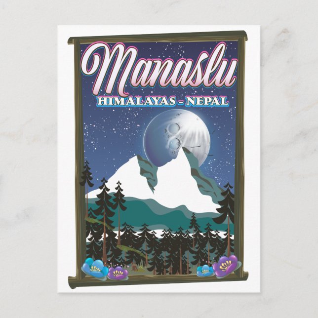 Postal Mapa del póster de viaje de Manaslu Himalayas Nepa (Anverso)