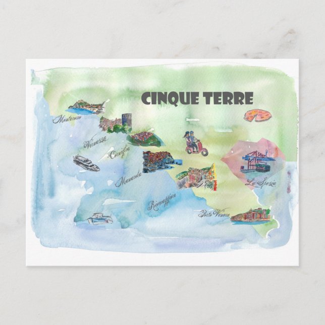 Postal Mapa del Poster de Viajes de Viaje de Chinque Terr (Anverso)