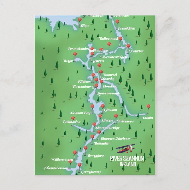 Postal Mapa del río Shannon Irlanda (Anverso)