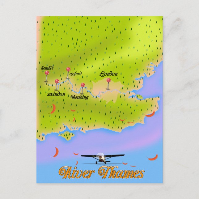 Postal Mapa del río Támesis Londres Inglaterra (Anverso)