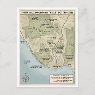 Postal Mapa del Sendero de Santa Cruz California Redwood