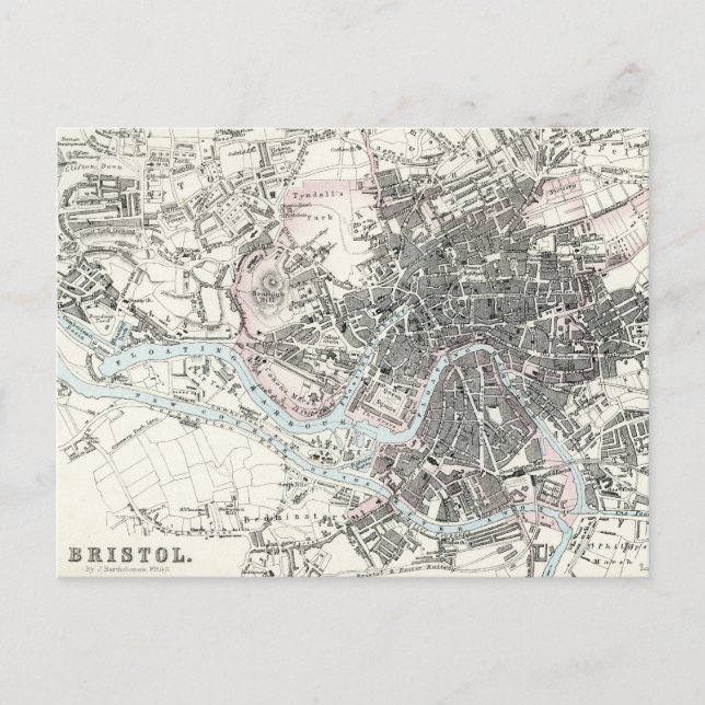 Postal Mapa del siglo XIX de la Inglaterra de Bristol (Anverso)