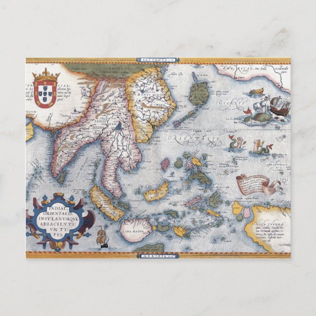 Postal Mapa del siglo XVI de Asia Sudoriental e Indonesia (Anverso)