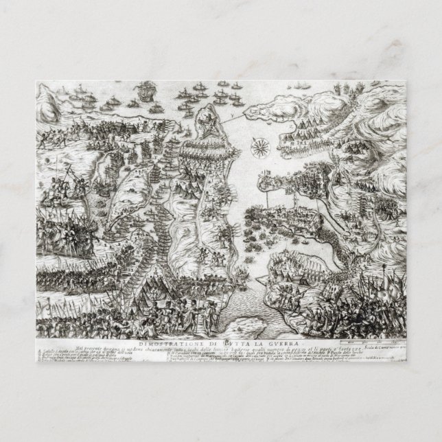 Postal Mapa del sitio de Malta en 1565 (Anverso)