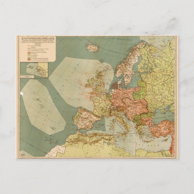 Postal Mapa del submarino alemán (U-Boat) de la Primera G (Anverso)