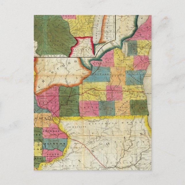 Postal Mapa del Territorio Asentado de Wisconsin (Anverso)