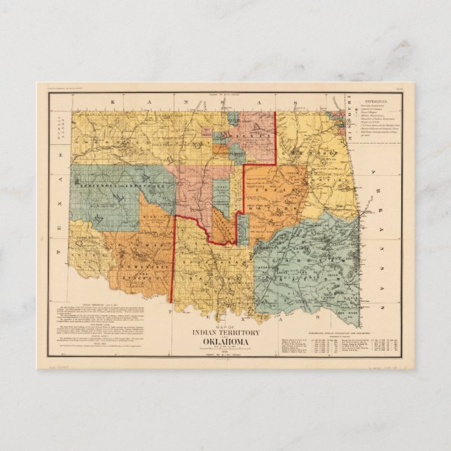 Postal Mapa del Territorio Indio y Oklahoma (1890) (Anverso)