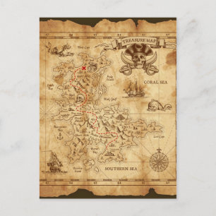 Postal Mapa del Tesoro Antiguo Pirata Vintage