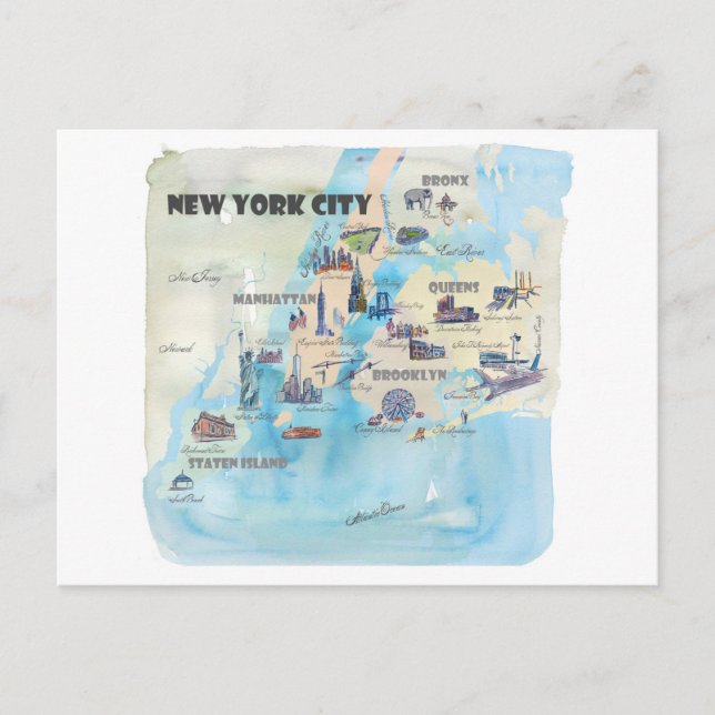 Postal Mapa del Viaje de Nueva York City Manhattan (Anverso)