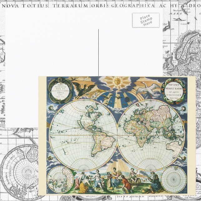 Postal Mapa del viejo mundo antiguo de época, 1666, por P (Subido por el creador)