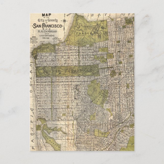 Postal Mapa del vintage de San Francisco (1932) (Anverso)