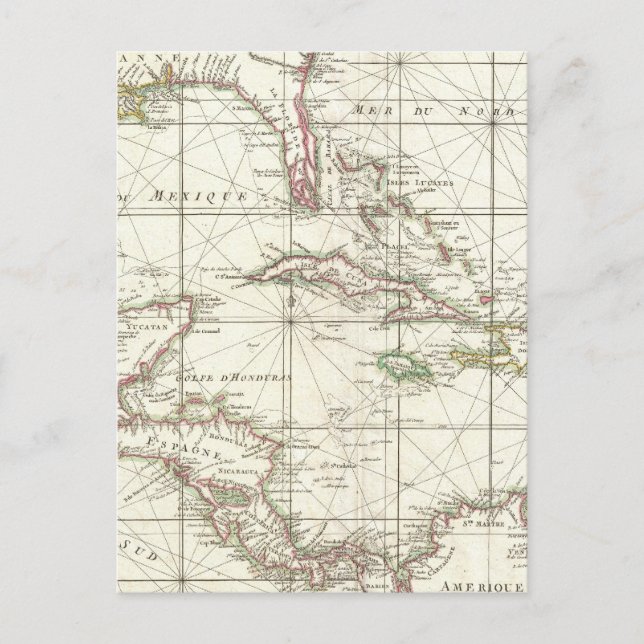 Postal Mapa del vintage del Caribe (Anverso)