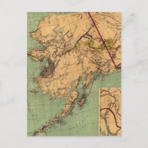 Postal Mapa del vintage del oro y del carbón en Alaska
