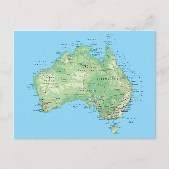 Postal Mapa detallado de Australia (Anverso)