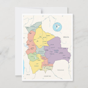 Postal Mapa detallado de Bolivia