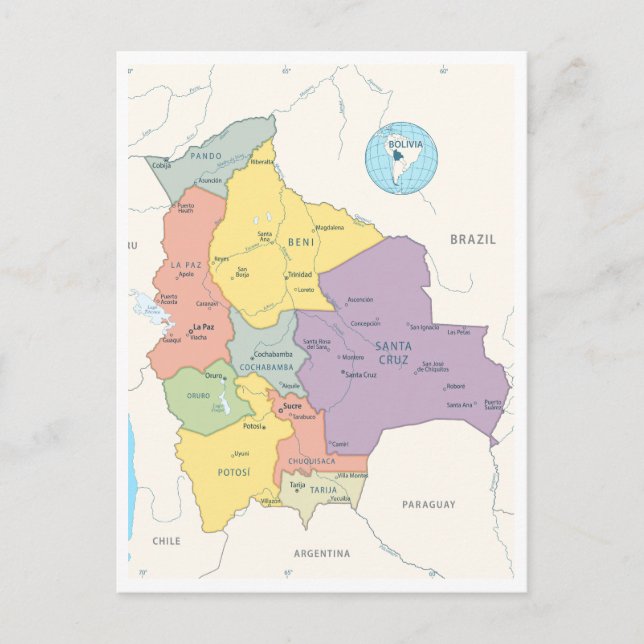 Postal Mapa detallado de Bolivia (Anverso)