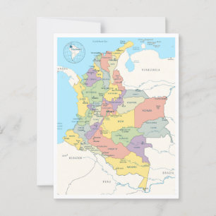 Postal Mapa detallado de Colombia