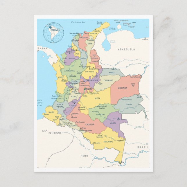 Postal Mapa detallado de Colombia (Anverso)