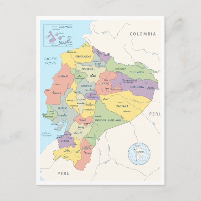 Postal Mapa detallado de Ecuador (Anverso)