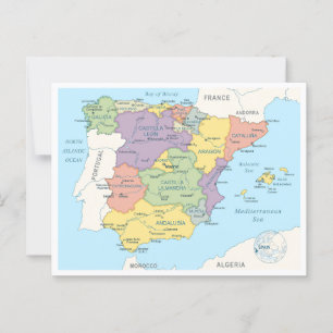 Postal Mapa detallado de España