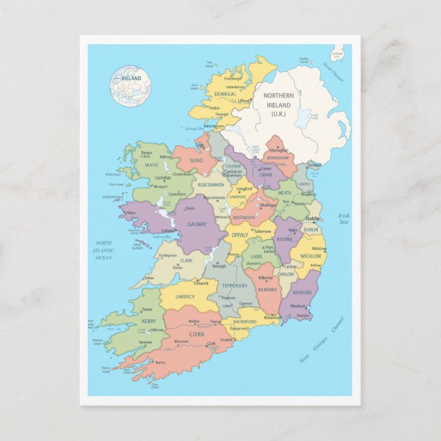 Postal Mapa detallado de Irlanda (Anverso)