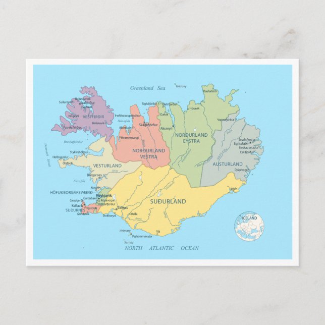 Postal Mapa detallado de Islandia (Anverso)