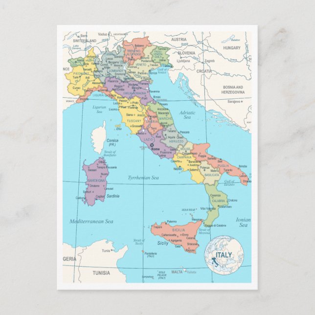Postal Mapa detallado de Italia (Anverso)