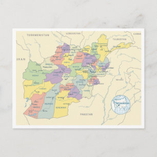 Postal Mapa detallado de las regiones de Afganistán