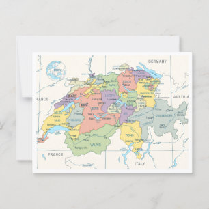 Postal Mapa detallado de las regiones de Suiza