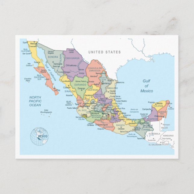 Postal Mapa detallado de México (Anverso)