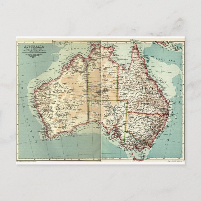 Postal Mapa detallado del antiguo continente australiano (Anverso)