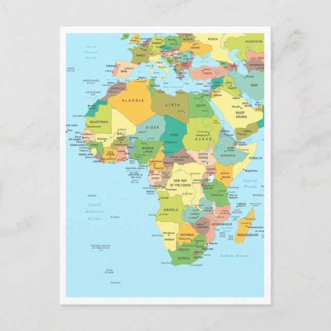 Postal Mapa detallado del continente africano (Anverso)