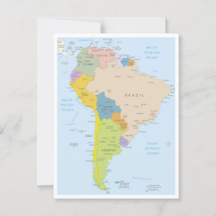 Postal Mapa detallado del continente sudamericano
