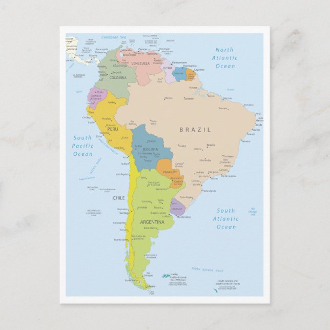 Postal Mapa detallado del continente sudamericano (Anverso)