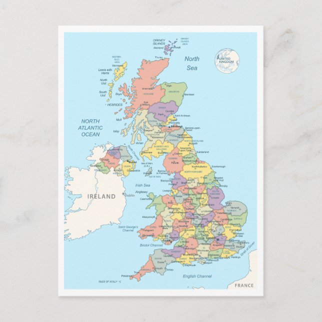 Postal Mapa detallado del Reino Unido (Anverso)