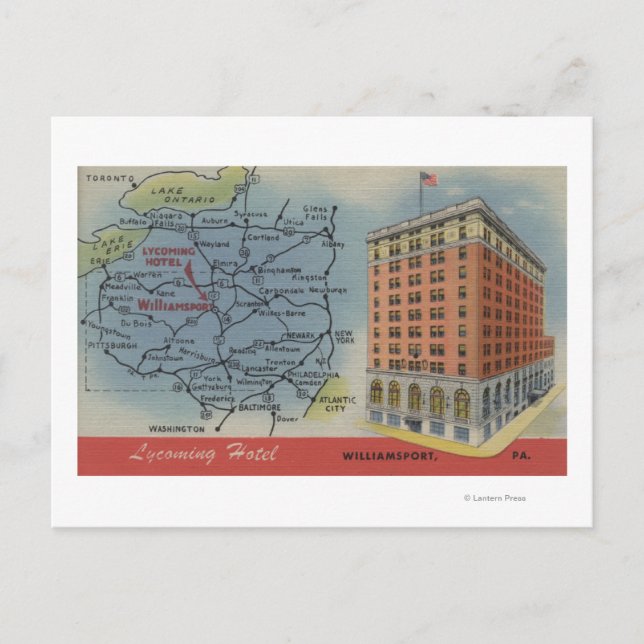 Postal Mapa detallado, Hotel Lycoming - Williamsport, PA (Anverso)