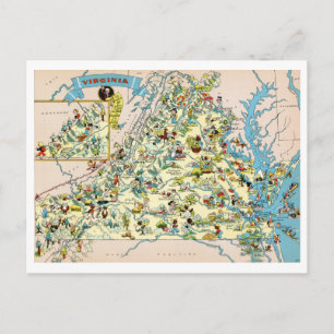 Postal Mapa divertidísimo de Virginia