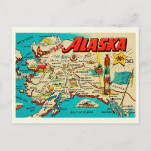 Postal Mapa divertido de Alaska