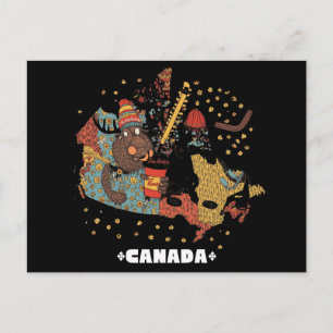 Postal Mapa divertido de Canadá con castor Hockey Toque