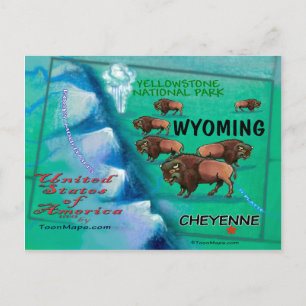 Postal Mapa divertido de Wyoming USA