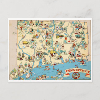 Postal Mapa divertido vintage de Connecticut
