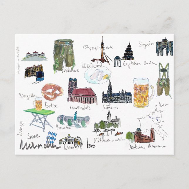 Postal Mapa emblemático de Munich Bavaria (Anverso)