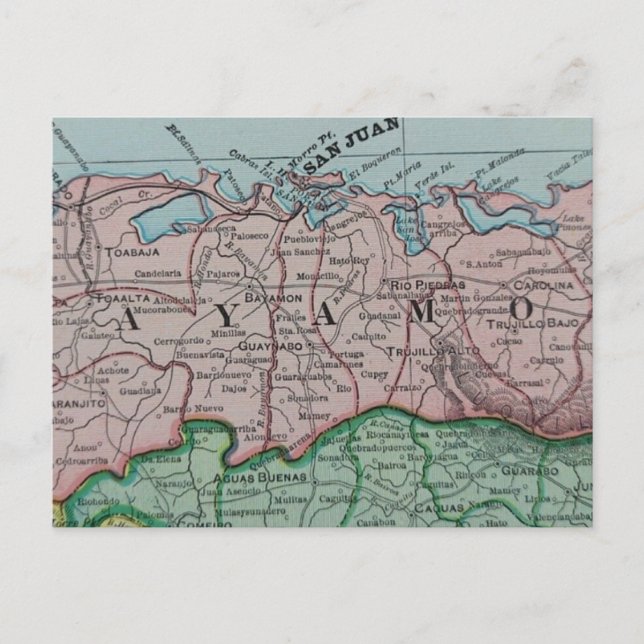 Postal Mapa español de la región de San Juan de Puerto Ri (Anverso)