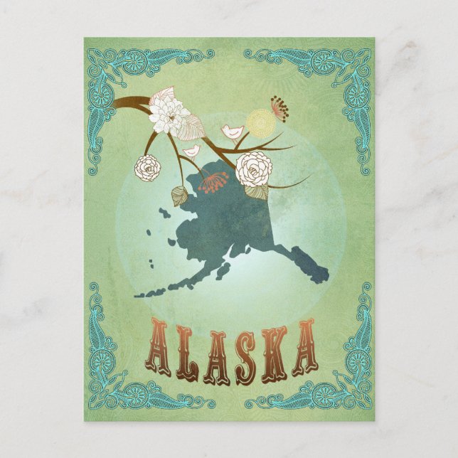 Postal Mapa estatal de Alaska - Verde (Anverso)