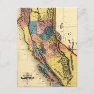 Postal Mapa estatal de la región dorada de California de 