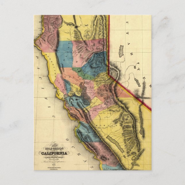 Postal Mapa estatal de la región dorada de California de  (Anverso)
